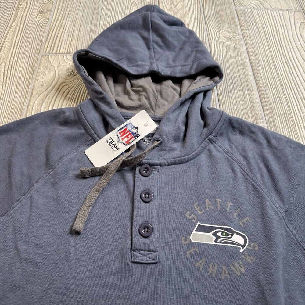 Seattle Seahawks Hooded Henley Shirt Men’s XL Gray Logo NFL Team Apparel New